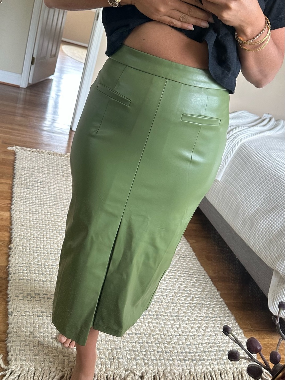 NWOT Green Faux Leather Pencil Skirt